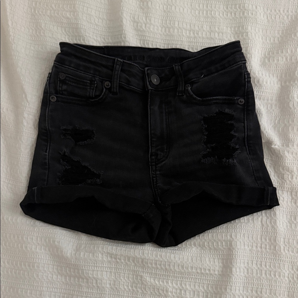 American Eagle Black Distressed Jean Shorts